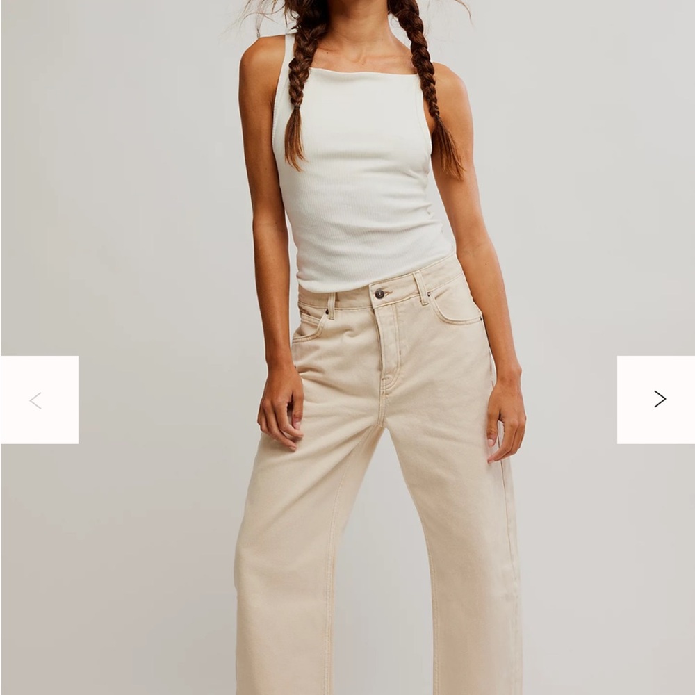 Free People Cream Wide Leg Jeans